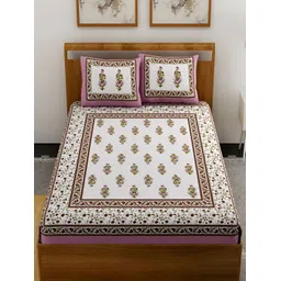 UNIQCHOICE Pink & White Floral Printed Cotton 144 TC Queen Bedsheet With 2 Pillow Covers-picture-29