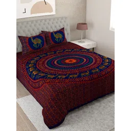 UNIQCHOICE Red & Blue Printed Cotton 144 TC King Bedsheet with 2 Pillow Covers-picture-39