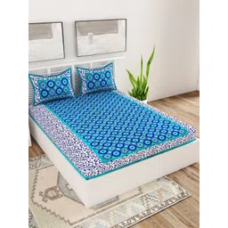 UNIQCHOICE Sea Green Ethnic Motifs Cotton 120 TC Queen Bedsheet With 2 Pillow Covers-picture-16