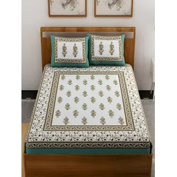 UNIQCHOICE Turquoise Blue Floral Printed Cotton 144 TC Queen Bedsheet With 2 Pillow Covers-picture-11