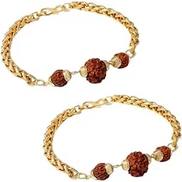 uniqon (Set of 2) Unisex Traditional Spiritual Casual Friendship Wrist Band Mahadev 3 Rudraksha Brown Beads Designer Rakhi Rassa Chain Wheat Link Rope Bracelets For Rakshabandhan-picture-55