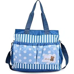 Unique Ideas New Born Baby Multipurpose Polyester Diaper/Mother Bag with Holder Diaper Changing Multi Compartment (Blue Stripes, Medium)-picture-23