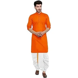 unique moments Regular Fit Men's Soild Pattern Cotton Dhoti Kurta set with Long Sleeve Round Neck and Button Down Closure Type-picture-34