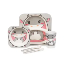 Uniquebuyin Eco Friendly Bamboo Fiber  Partitioned Dinner Set 5 Pcs Tableware Crockery Set, Dishes - Multicolor-picture-21