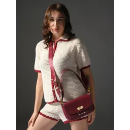united colors of benetton fashion United Colors of Benetton Women Maroon Pu Textured Sling Bag with Detachable Strap-picture-15