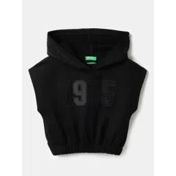 United Colors Of Benetton Black Cotton Cropped Printed Hooded T-Shirt-picture-22