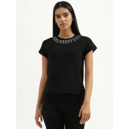 United Colors of Benetton Black Cotton Embellished T-Shirt-picture-13