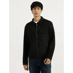 United Colors of Benetton Black Regular Fit Spread Collar Solid Trucker Jacket-picture-47