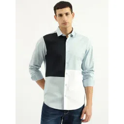 United Colors Of Benetton Blue & Navy Slim Fit Colour Block Shirt-picture-20