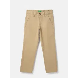 United Colors of Benetton Boys Beige Cotton Blend Solid Trousers-picture-27