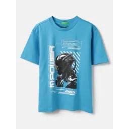 United Colors of Benetton Boys Blue Cotton Printed T-Shirt-picture-27