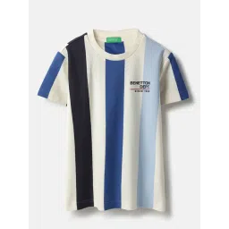 United Colors of Benetton Boys Blue Cotton Striped T-Shirt-picture-42
