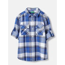 United Colors of Benetton Boys Buffalo Checked Spread Collar Cotton Casual Shirt-picture-29