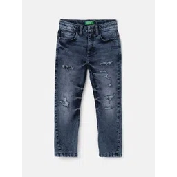 United Colors of Benetton Boys Mid-Rise Mildly Distressed Heavy Fade Jeans-picture-33
