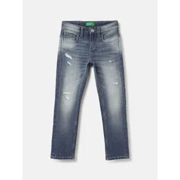 United Colors of Benetton Boys Mid-Rise Slim Fit Mildly Distressed Heavy Fade Jeans-picture-36