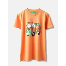 United Colors of Benetton Boys Orange Cotton Print T-Shirt-picture-31