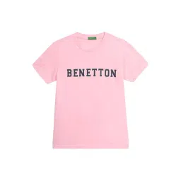 United Colors of Benetton Boys Pink Logo Print T-Shirt-picture-19