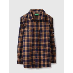 United Colors of Benetton Boys Spread Collar Tartan Checked Cotton Casual Shirt-picture-34