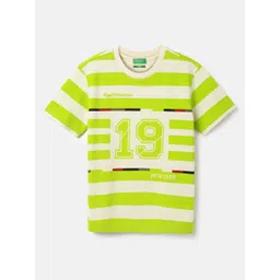 United Colors of Benetton Boys Striped V-Neck Pure Cotton Applique T-shirt-picture-33