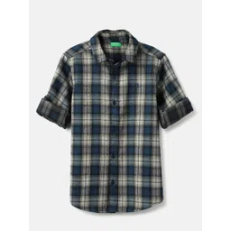 United Colors of Benetton Boys Tartan Checked Spread Collar Cotton Casual Shirt-picture-32