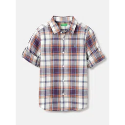 United Colors of Benetton Boys Tartan Checked Spread Collar Cotton Casual Shirt-picture-31