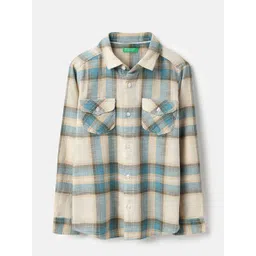 United Colors of Benetton Boys Tartan Checked Spread Collar Cotton Casual Shirt-picture-30