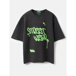 United Colors of Benetton Boys Typography Printed Round Neck Cotton Oversized T-shirt-picture-47