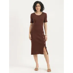 United Colors Of Benetton Brown Cotton Regular Fit Texture Dress-picture-18