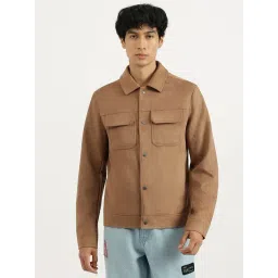 United Colors of Benetton Brown Regular Fit Spread Collar Solid Trucker Jacket-picture-29