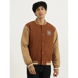 United Colors of Benetton Brown Regular Fit Stand Collar Color-Blocked Varsity Jacket-picture-41