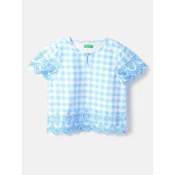 United Colors of Benetton Checked Flutter Sleeve Cotton Top-picture-15