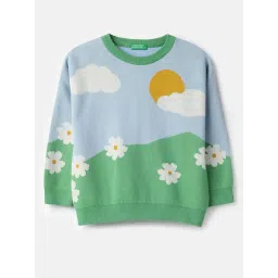 United Colors of Benetton Girls Blue Cotton Printed Sweater-picture-31