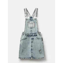 United Colors of Benetton Girls Blue Cotton Solid Dungaree-picture-19