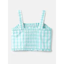 United Colors of Benetton Girls Checked Smocked Crop Cotton Top-picture-18