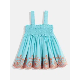 United Colors of Benetton Girls Cotton Smocked Schiffli Embroidered A-Line Dress-picture-38