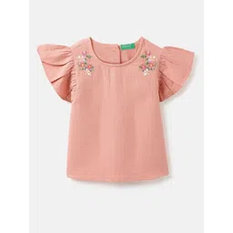 United Colors of Benetton Girls Floral Embroidered Flutter Sleeve Cotton Top-picture-24