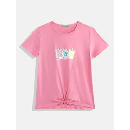 United Colors of Benetton Girls Floral Print Pure Cotton Top with Bow Detail-picture-27