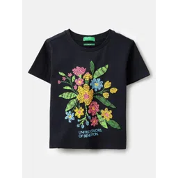 United Colors of Benetton Girls Floral Printed Round Neck Pure Cotton Boxy T-shirt-picture-53