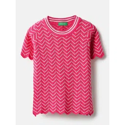 United Colors of Benetton Girls Geometric Self Design Round Neck Cotton Top-picture-36