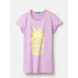 United Colors of Benetton Girls Lavender Cotton Printed T-Shirt-picture-10