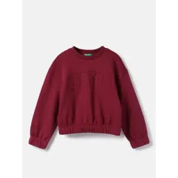 United Colors Of Benetton Girls Maroon Cotton Regular Fit Patch Sweatshirt-picture-30