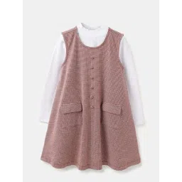 United Colors of Benetton Girls Maroon Houndstooth Pinafore Dress with T-Shirt-picture-45