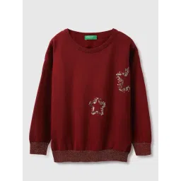 United Colors of Benetton Girls Maroon Pure Cotton Embellished Sweatshirt-picture-27