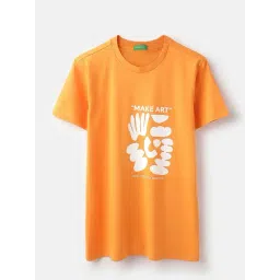 United Colors of Benetton Girls Orange Cotton Printed T-Shirt-picture-43