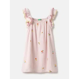 United Colors Of Benetton Girls Pink Cotton Regular Fit Embroidered Dress-picture-11