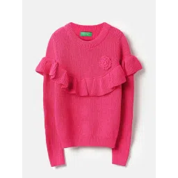 United Colors of Benetton Girls Pink Cotton Textured Sweater-picture-37