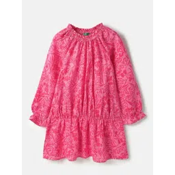United Colors of Benetton Girls Pink Floral Print Dress-picture-19