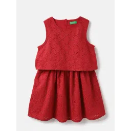 United Colors of Benetton Girls Red Pure Cotton Embroidered Dress-picture-19