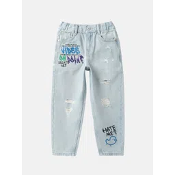 United Colors of Benetton Girls Slouchy Fit Mid-Rise Mildly Distressed Light Fade Jeans-picture-45