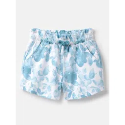 United Colors of Benetton Girls White & Blue Cotton Floral Print Shorts-picture-32